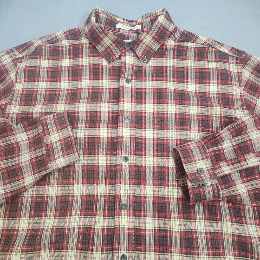 LLBean Mens Shirt Traditional Fit Red Plaid Long Sleeve Button‎ Down XL REG